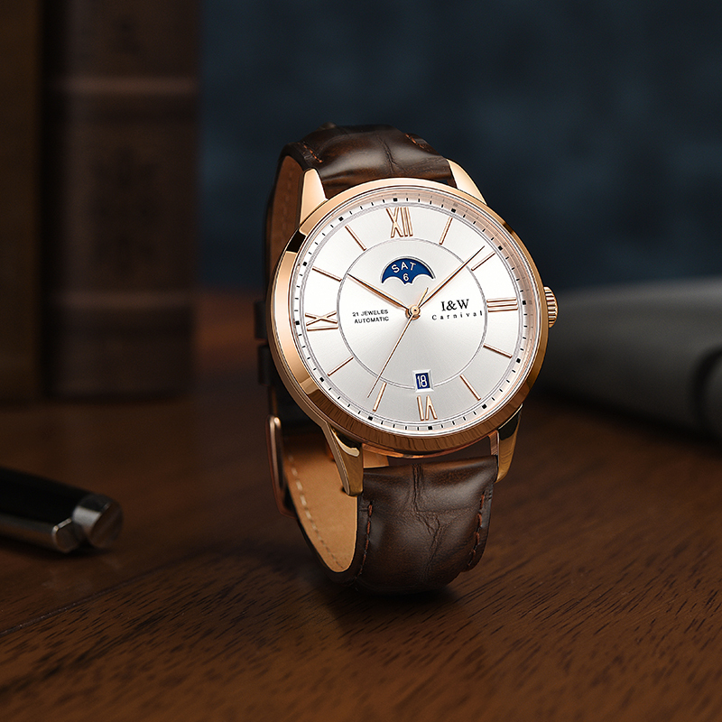 瑞士嘉年华(CARNIVAL)正品手表全自动机械表 男表休闲时尚皮带男士腕表进口机芯防水品牌复古腕表528G高清大图