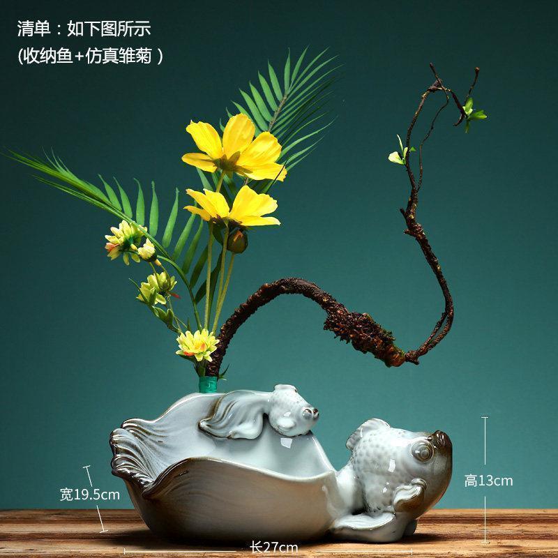 美帮汇新中式简约落地客厅创意插花摆件家居装饰品陶瓷干花花瓶花艺摆设高清大图