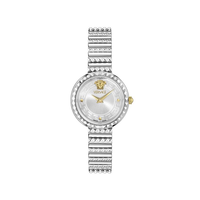 范思哲Versace手表女石英银色表盘圆形表盘不锈钢带商务休闲高清大图