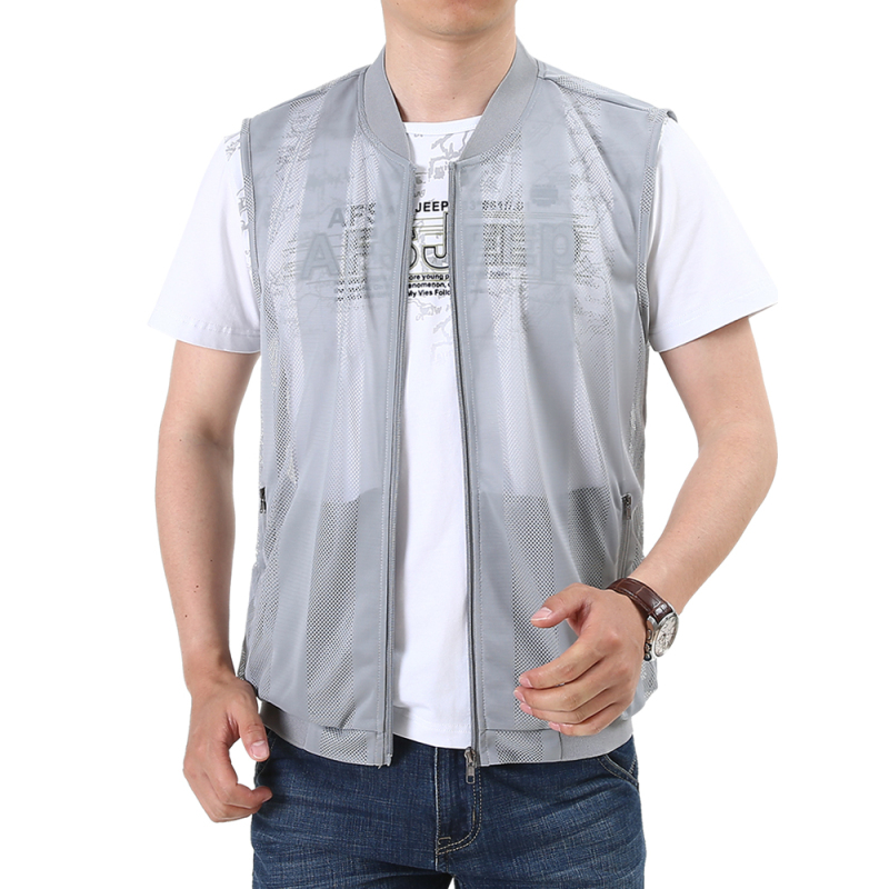 suntek马甲男夏季薄款休闲立领背心网眼透气马夹男士多口袋坎肩运动