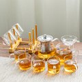 玻璃茶具套装家用茶杯办公室功夫茶具泡茶壶简约小茶台茶道一壶 八骏壶+把杯11件套+杯架