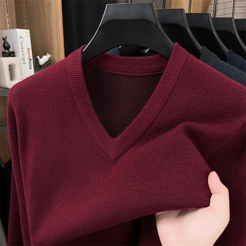 V领鸡心领毛衣男冬季新款休闲加厚保暖可机洗打底男士羊毛衫_575862高清大图