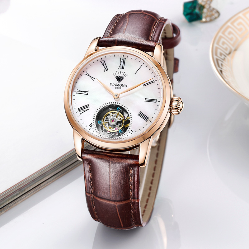 上海钻石牌(diamond)手表女士自动机械表女表时尚休闲中心式陀飞轮