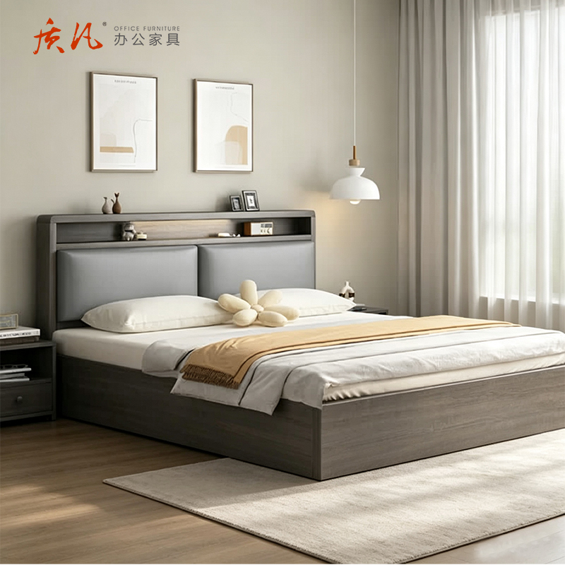质凡 实木橡胶木主卧双人床/ZF-DC044/216*120*80cm/张高清大图