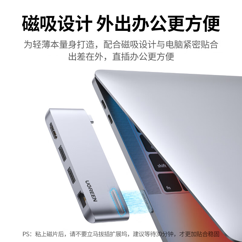 绿联Type-C直插扩展坞 CM458-太空灰 USB-C转HDMI转换器C口拓展坞千兆网口转接头HUB3.0分线器高清大图