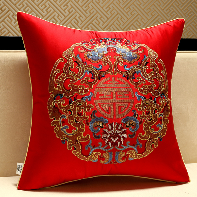 现代新中式抱枕刺绣花沙发靠背床头靠包古典大号腰枕含芯靠垫