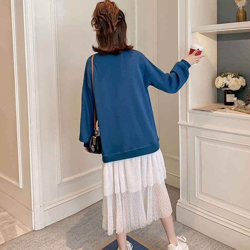 迪鲁奥(DILUAO)孕妇装2021秋冬新款孕妈装潮妈时尚小香风假两件连衣裙纯棉上衣孕妇裙子图片