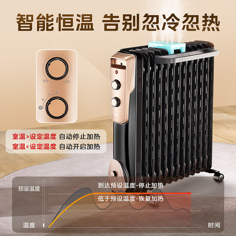 美的(Midea)取暖器/电热油汀/加热电暖器/立式电暖气片/加热器家用大面积加湿恒温 NY2513-16JW[补贴]