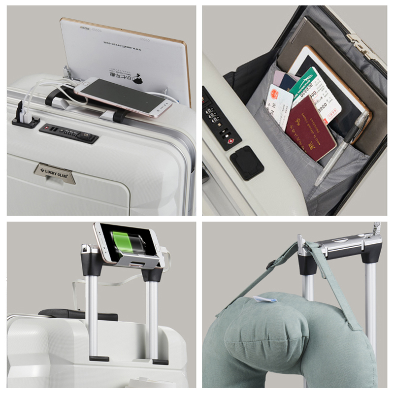 LUCKY CLUB 行李箱男女拉杆箱万向轮短途出差旅行商务密码多功能电脑高颜值登机箱子 拉链主仓至酷黑 20英寸子母箱高清大图