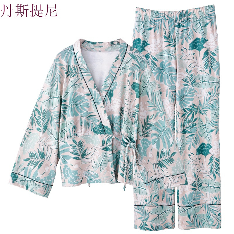 ins风 春秋季睡衣女纯棉长袖家居服日系和服女薄款可外穿两件套装