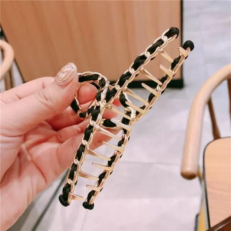 高品质~金属链条抓夹手工缠绕丝带发抓韩国ins鲨鱼夹发卡气质发饰 红桃皇后