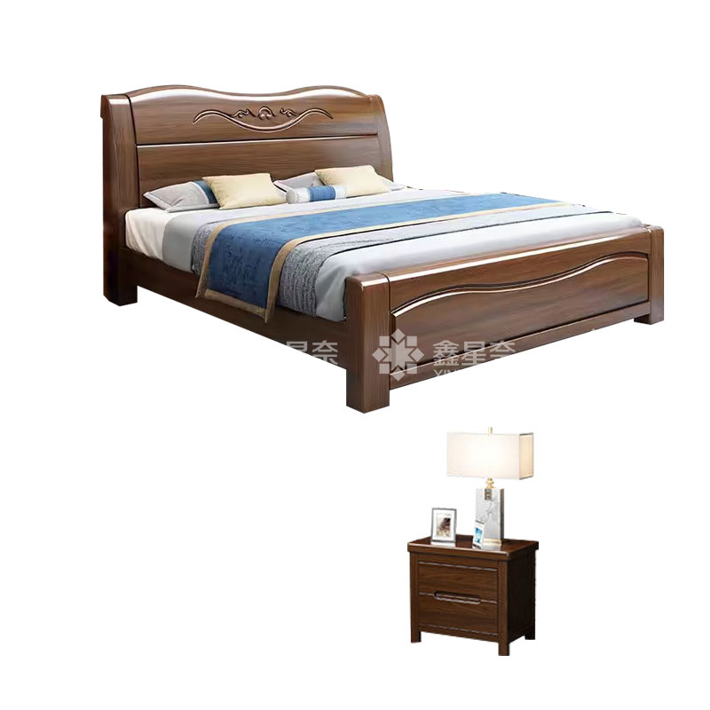 鑫星奈XXN4022918 胡桃木实木床1.5米单人床含一个床头柜