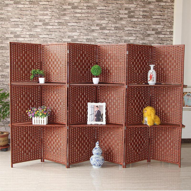 BONJEAN现代简约中式实木编屏风隔断客厅院办公室折屏移动藤编屏风高清大图