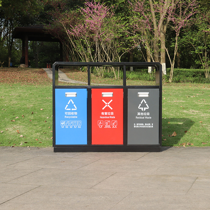 户外不锈钢垃圾桶商用小区街道公园果皮箱环卫分类垃圾箱高清大图