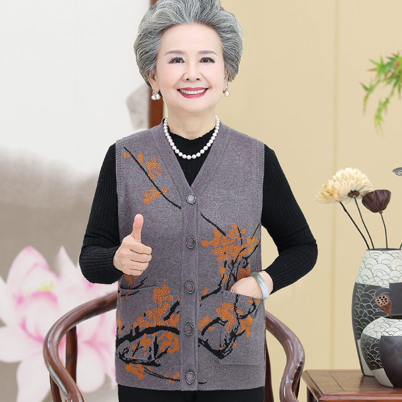 艳如飞中老年人春装背心女老人妈妈马甲毛衣打底衫奶奶太太春秋外穿马夹妈妈装