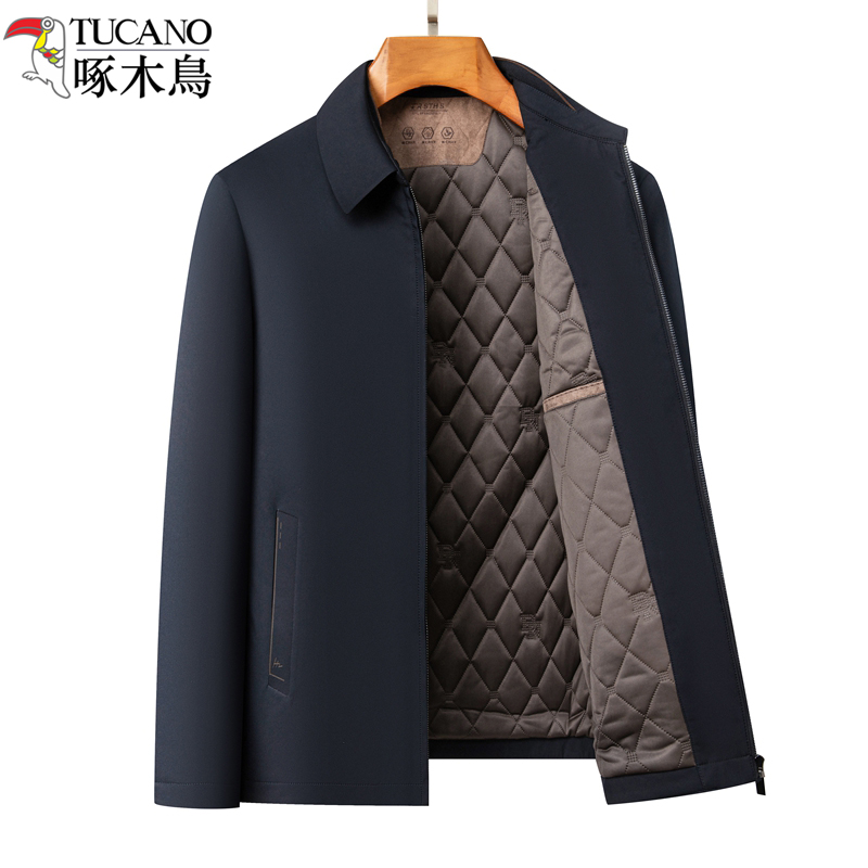 啄木鸟中老年棉服男秋冬翻领休闲爸爸棉衣轻薄小棉袄干部夹棉外领高清大图