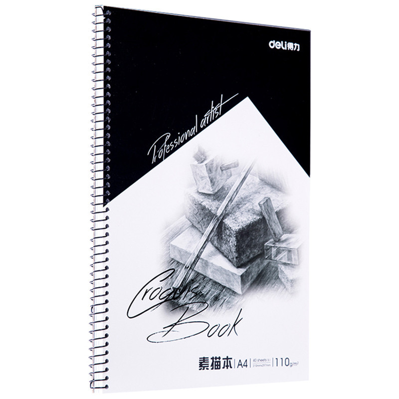 得力(deli)7698-A4/40张素描本笔记本 3本装 专业美术用纸 螺旋速写本速写纸 涂鸦绘画本 线圈写生本