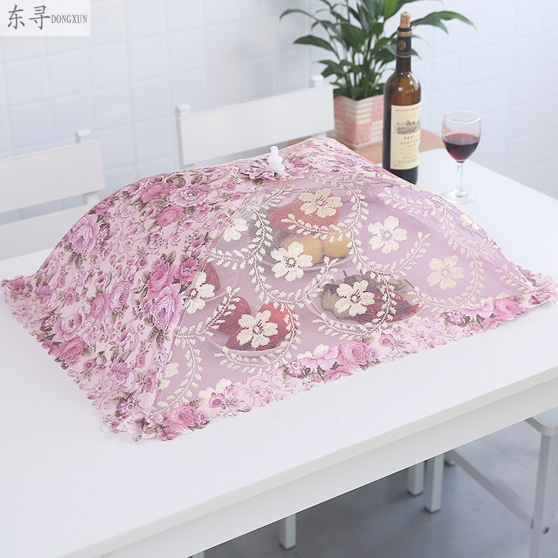 圆形格子粉色 五层保温菜罩菜罩折叠饭菜罩餐桌罩食物罩防蝇罩长方形剩