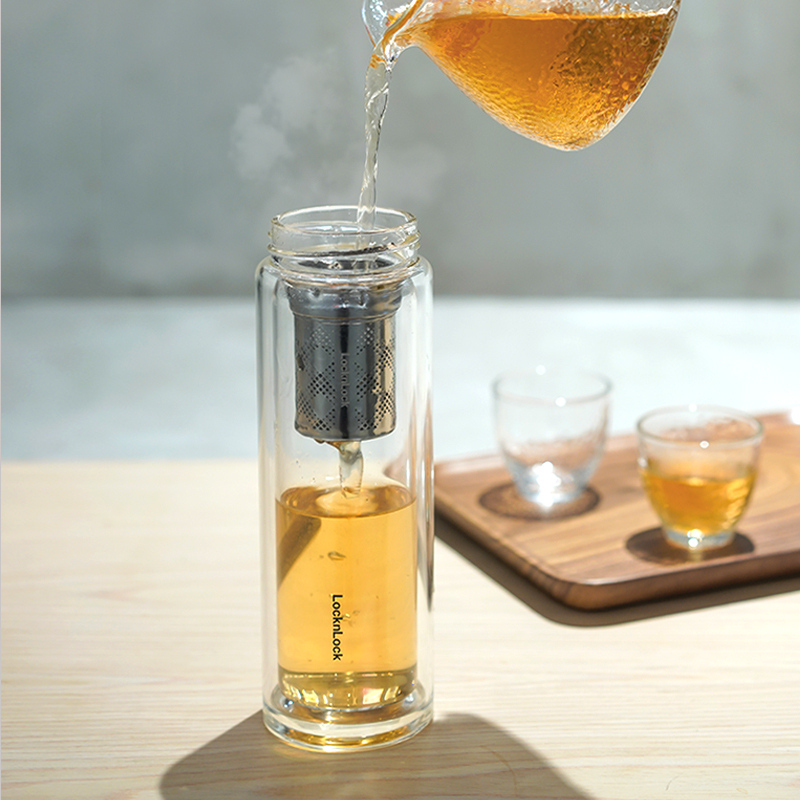 乐扣乐扣(LOCK&LOCK)茶仓双层商务杯LLG599茶水分离420ml透明玻璃杯