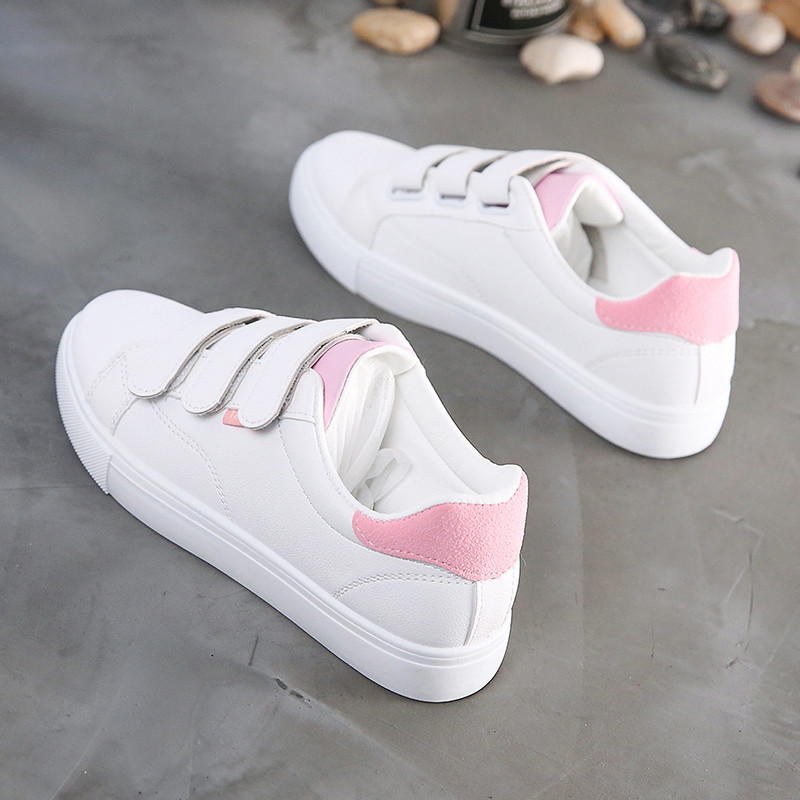 伊努特公主小白鞋魔术贴女鞋初中女生皮面运动球鞋小学生懒人板鞋小自