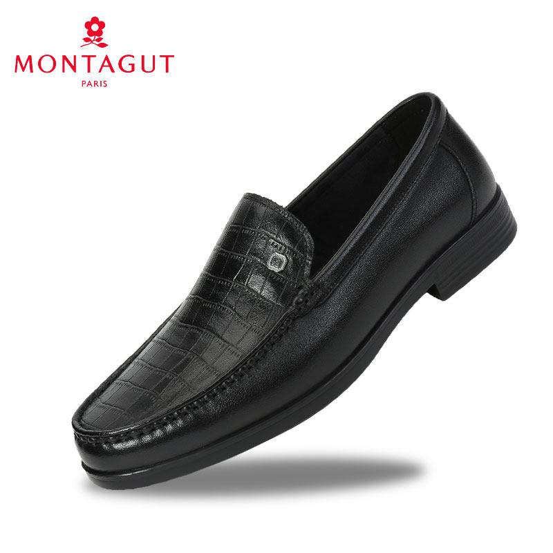 梦特娇男鞋春季新款一脚蹬休闲商务皮鞋男真皮正装鞋子男透气单鞋