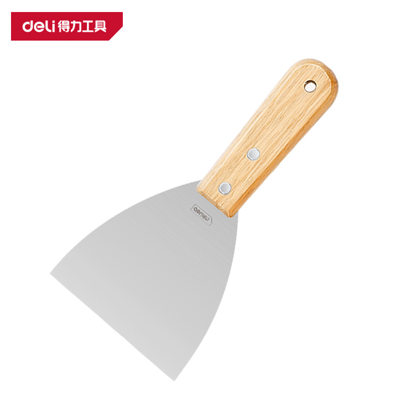 得力(deli)DL-HD4C 木柄油灰刀 4寸 银 1把