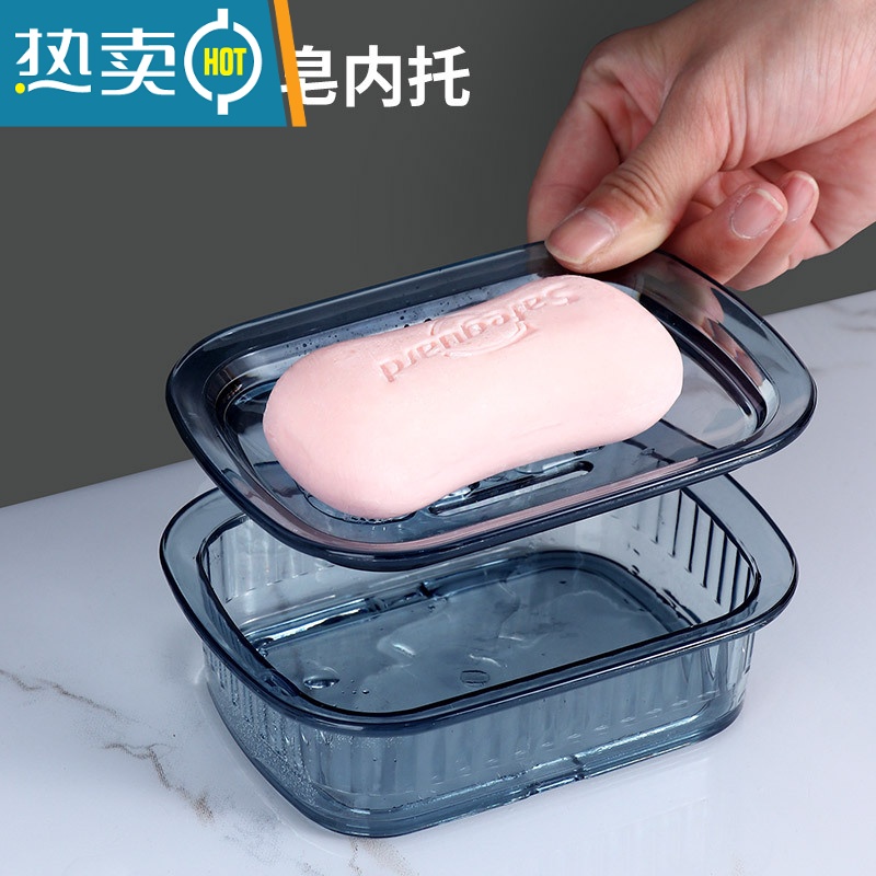 敬平轻奢风香皂盒大号带盖沥水肥皂盒置物架家用卫生间香皂盒子 云雾灰高清大图