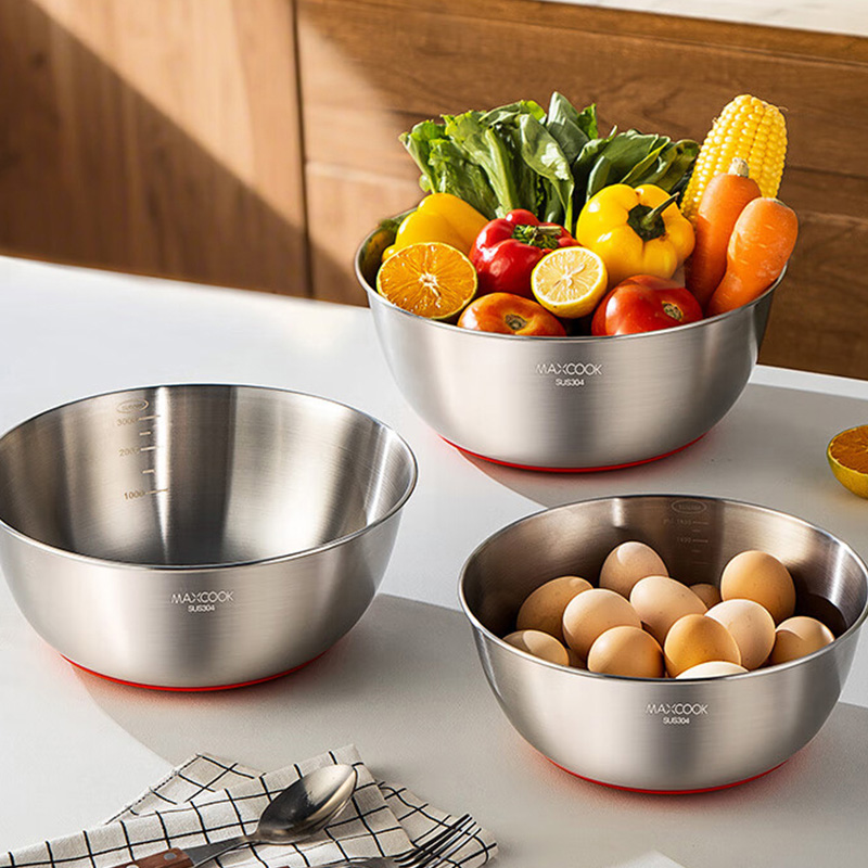 MAXCOOK美厨碗3件套加大号304不锈钢硅胶底MCWA4676高清大图