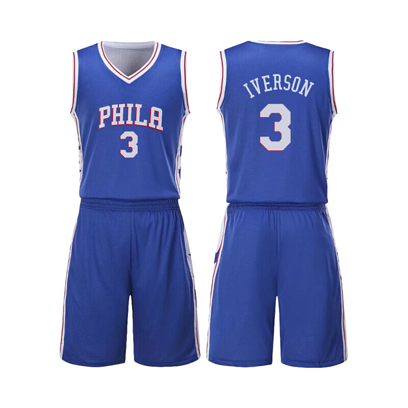 76人双面穿篮球服套装男学生夏季艾弗森恩比德运动球衣西蒙斯富尔茨