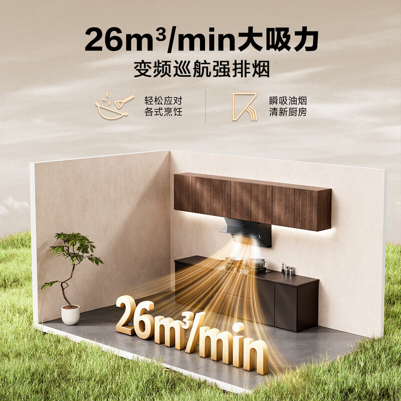 万家乐[小飓风]26m³大吸力侧吸式油烟机CXW-320-H5 PLUS变频超薄平嵌换新1100Pa大静压挥手智控高清大图