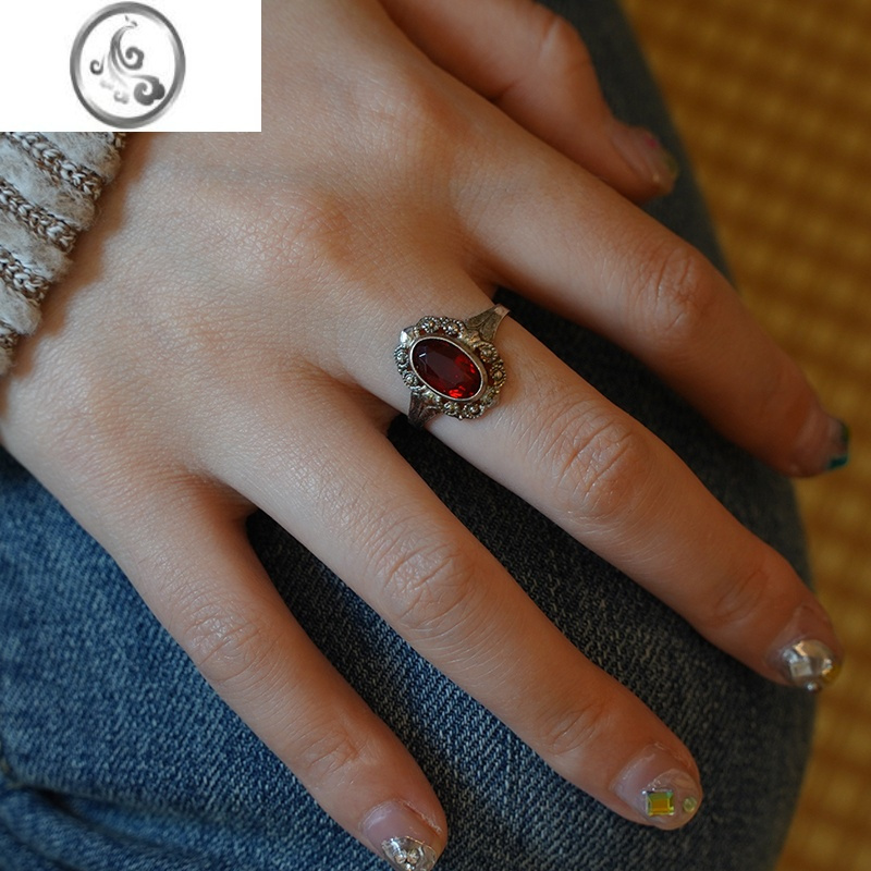 jimi巴洛克古典造型宫廷复古欧洲925银古董复刻水晶戒指卷草纹