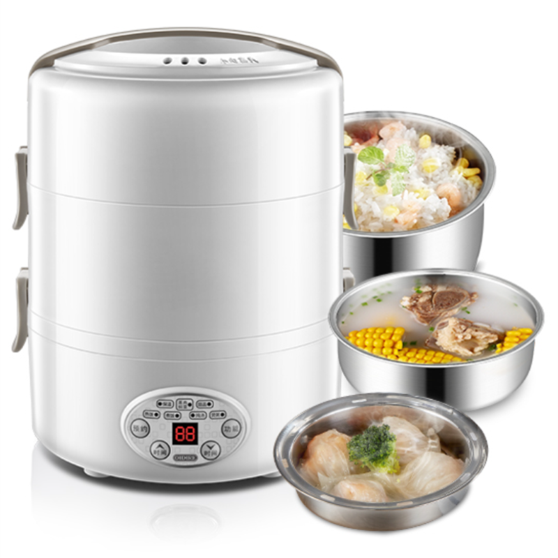 OIDIRE 电热饭盒 加热饭盒三层不锈钢内胆插电蒸煮保温上班族便携热饭器密封保鲜迷你饭煲 2L -ODI-DFH11