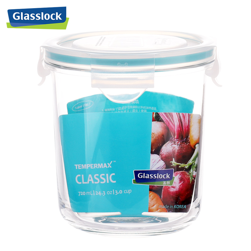 三光云彩((GLASSLOCK)韩国进口钢化玻璃保鲜盒加厚耐摔密封防漏粥碗RP529 720ml圆形高桶汤碗饭盒便当盒
