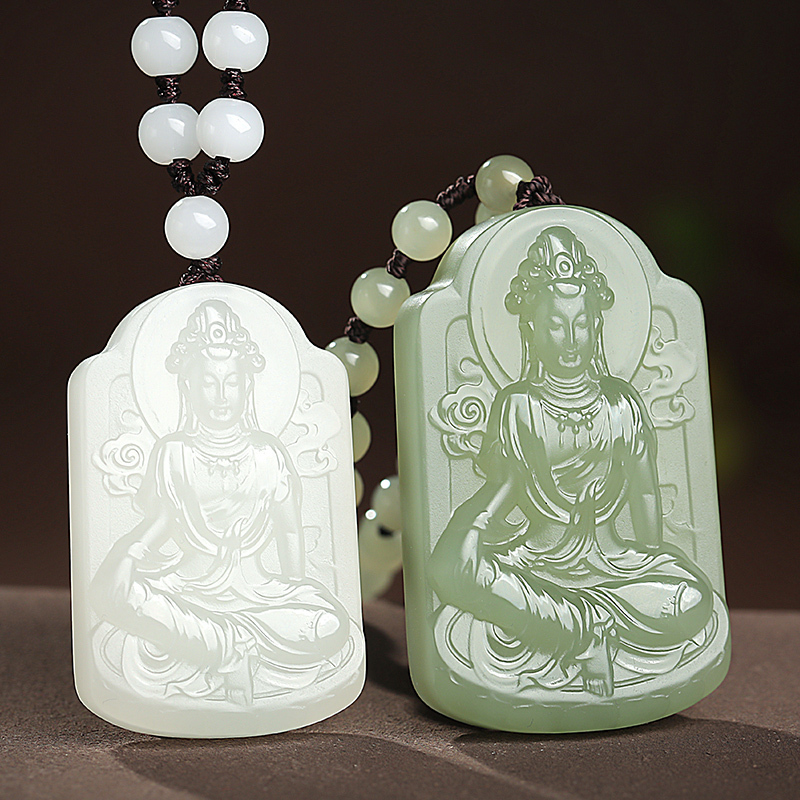 印象眸 [玉雕大师仵孟超工作室作品]印象眸 和田玉吊坠玉观音牌子男款