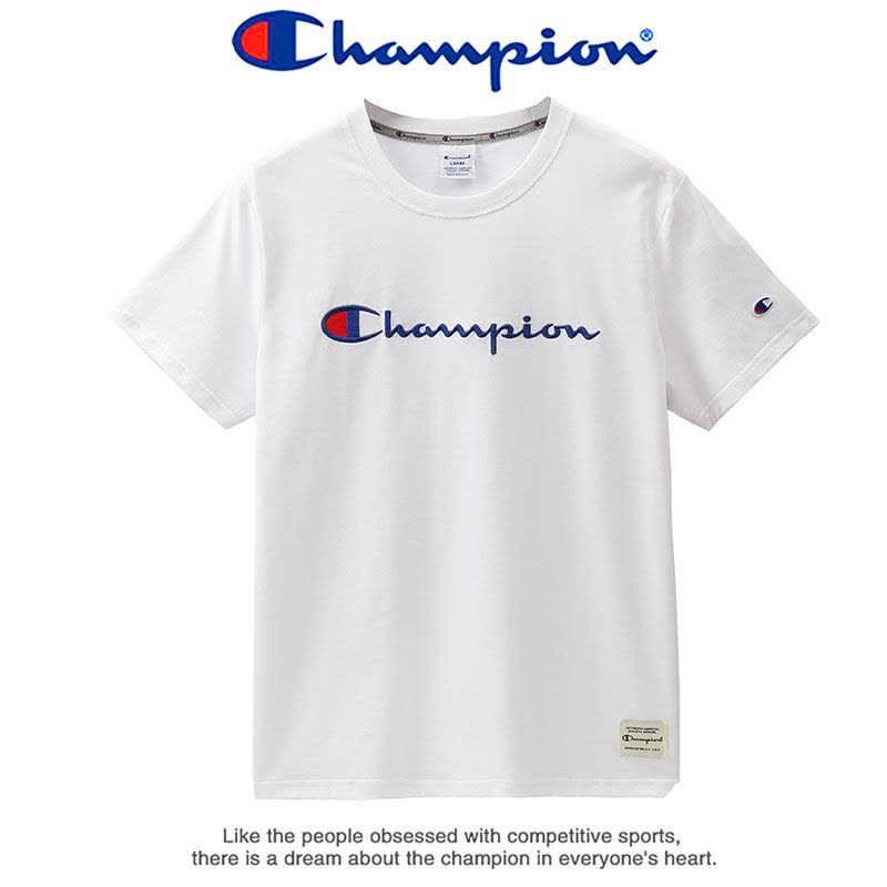 Champion 冠军夏季刺绣t恤男士短袖情侣圆领时尚运动T恤衫女图片