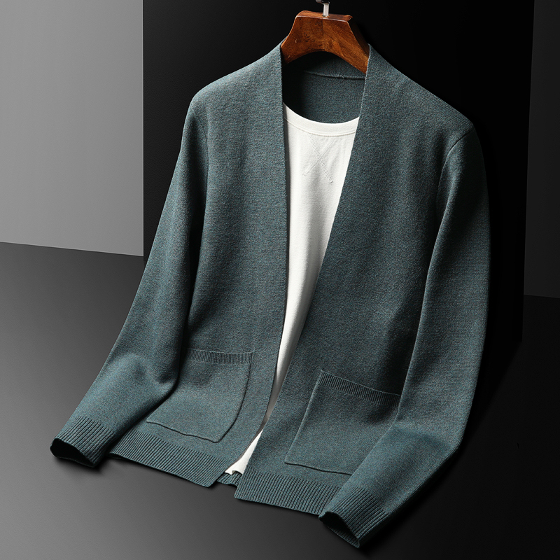 YUANSU秋冬2020圆领假两件开衫毛衣男轻商务休闲外穿针织衫外套潮流男装夹克