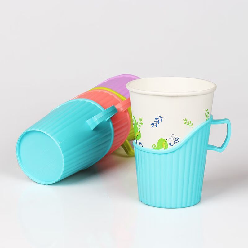 亮电 加厚一次性纸杯托加硬塑料茶托杯架隔热托条纹水杯座通用杯套 10个装(计价单位:件)纯蓝色高清大图