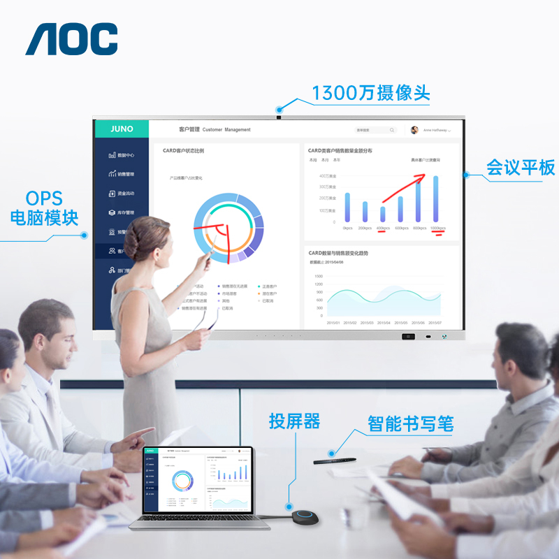 AOC 75T33K智能会议平板75英寸(双系统i5+投屏器+智能笔+壁挂架)
