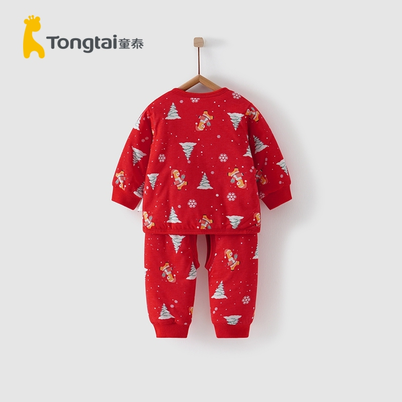 童泰(TONGTAI)2021秋冬年款0-3月婴儿过年衣服喜庆冬装宝宝棉服套装红色薄棉两件套儿童套装