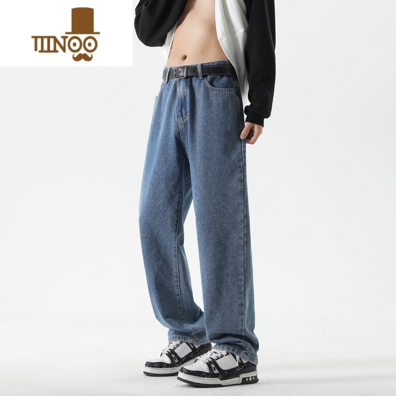 YANXU潮牌男士牛仔裤拖地宽松潮流高街痞帅秋季新款2023男生长裤子美式高清大图