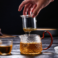 青苹果 玻璃茶具套装 耐热茶壶茶水分离 手工加厚锤纹日式风格 一壶四杯礼盒套装茶壶茶杯