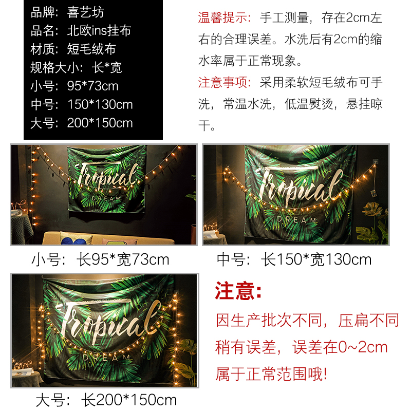 北欧挂布布料 背景布背景墙布民宿房间布置装饰布艺床头布 七彩羽毛-150*130cm/收藏加购送USB款彩灯高清大图