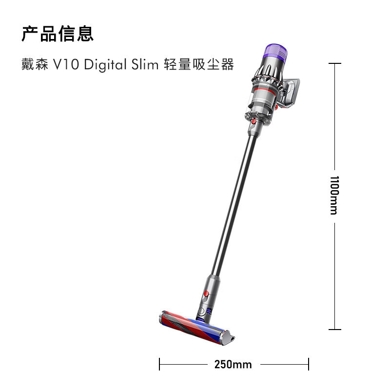 戴森 (DYSON)V10 Digital Slim 无绳吸尘器【铁镍色】 手持无线吸尘器 除螨 宠物 家庭适用*