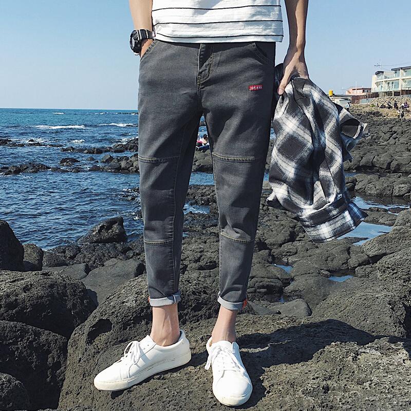 夏季薄款九分裤男士牛仔裤修身韩版潮流弹力小脚男生春季9分裤子