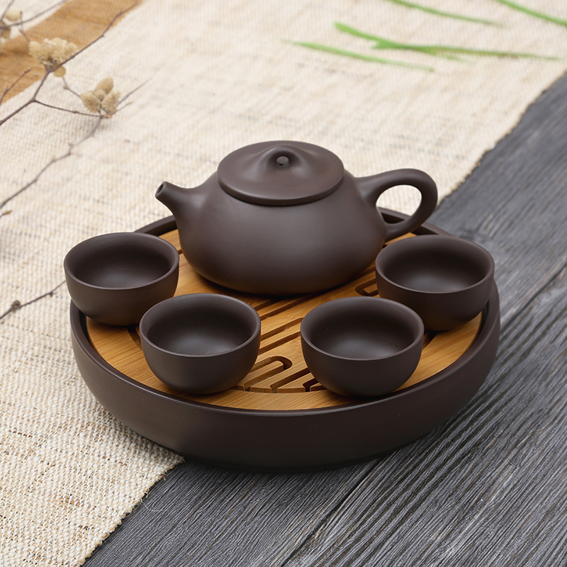 常生源 旅行功夫茶具套紫砂茶盘 一茶壶四茶杯办公室 壮志凌云便携紫砂茶具高清大图