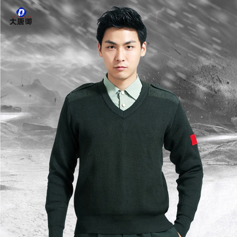 大唐御毛衣男V领针织衫圆领军迷绒衣鸡心领加厚保暖羊毛衫军绿冬季背心-V领军绿色-125码