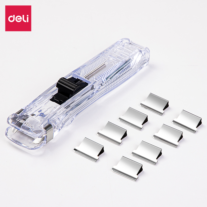 得力deli8591A夹子透明金属推夹器8592补充夹子大容量夹纸器无针订书机装订文具整理办公用品[苏宁自营]