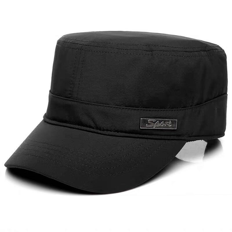 男夏季新款男士军帽休闲平顶帽子户外速干中年老人垂钓鱼遮阳 黑色