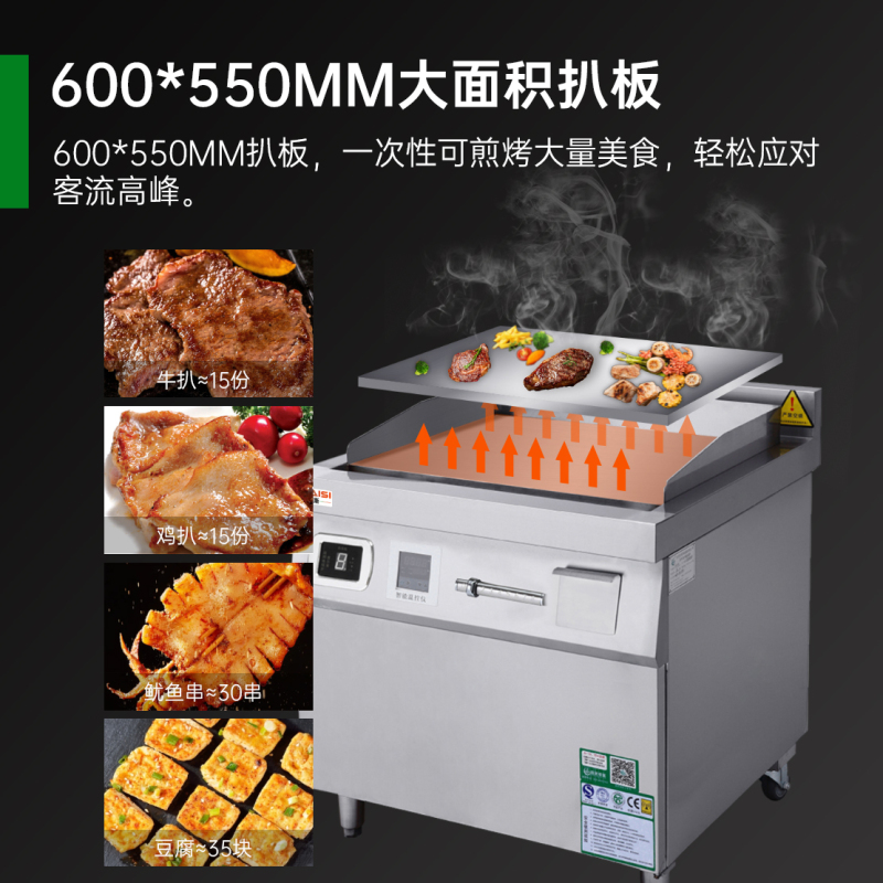 意黛斯(YIDAISI)YDS-8PLS立式商用电磁扒炉 铁板烧手抓饼西厨设备 电磁电热立式平扒炉铁板烧柜式电扒炉304