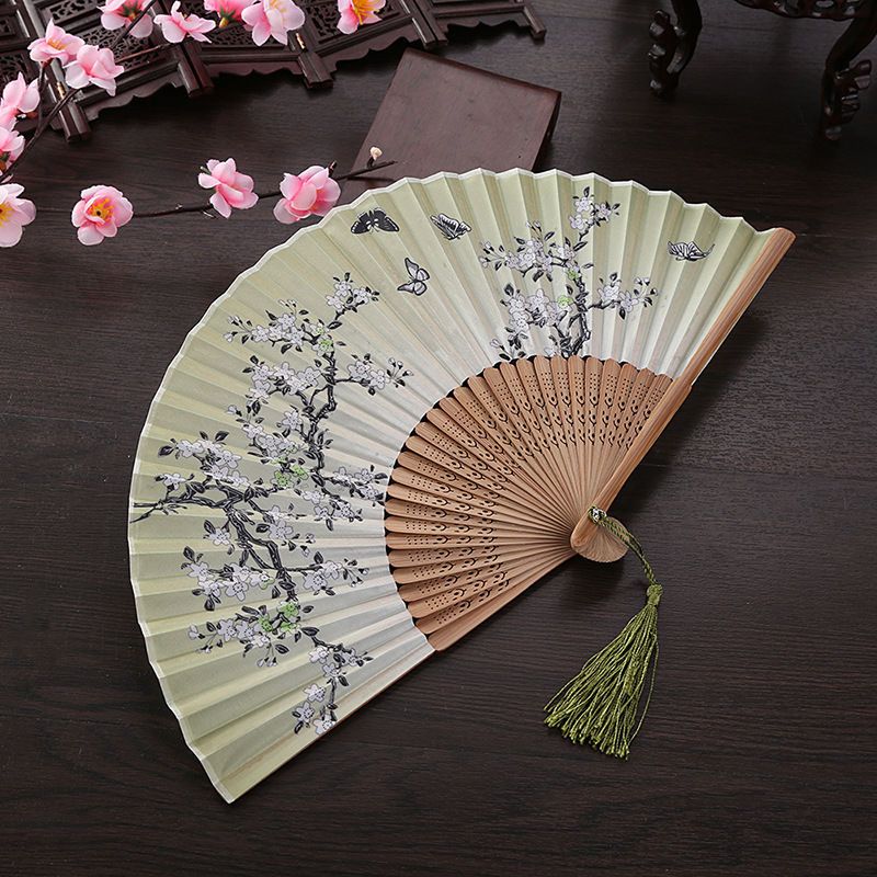 舞蹈扇扇子折扇中古典古风折扇女夏季折叠扇古装日式小复古布c8兰花草